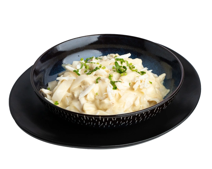 Pasta topped with Jumbo Lump blue crab meat