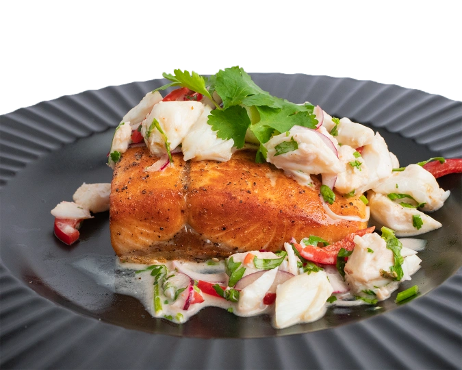 Salmon fillet with a Jumbo Lump blue crab topping